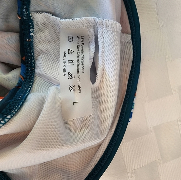 Teal  Tropical Floral Print V - Neck Padded Bra Tankini Women's Swim Top Size L - Picture 3 of 5